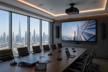 Professional AV installation system in a modern Dubai conference room