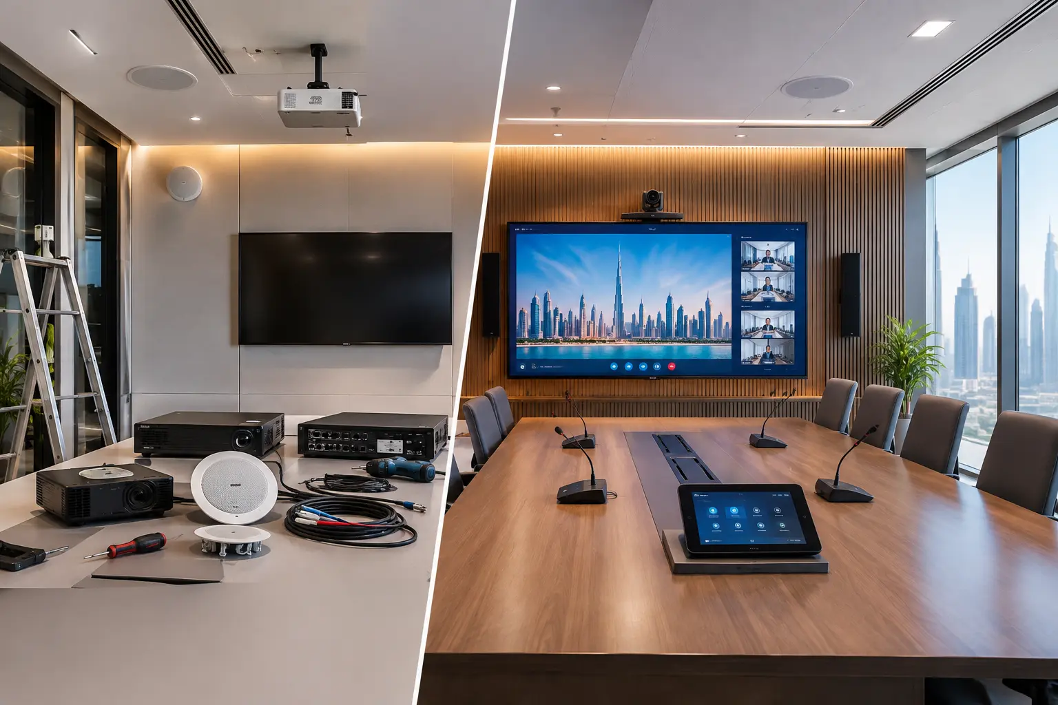 Modern conference room showing AV installation and integrated AV systems