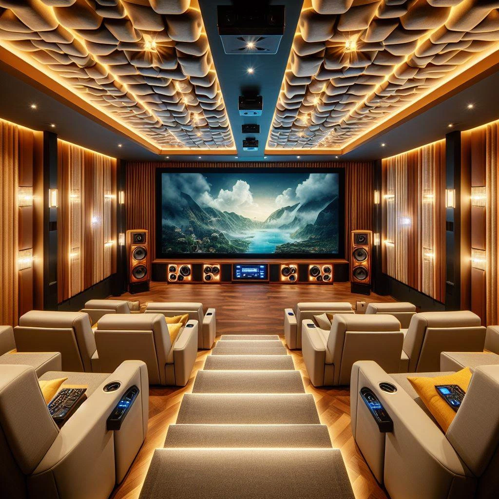 Professionally installed home theatre setup with screen and speakers